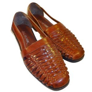 J.G. Hook Woven Brown Leather Huarache Loafer Sandals Sz 9 NWOB